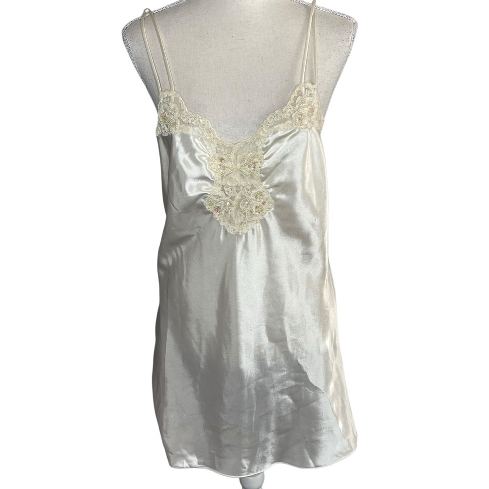 Victoria's Secret Cream Satin Chemise with Lace